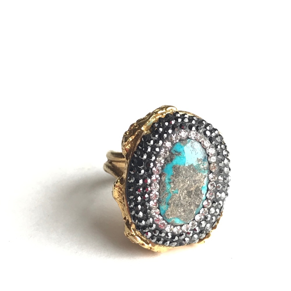 Turquoise & Rhinestone ring
